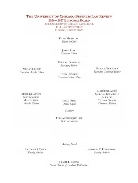 The University of Chicago Business Law Review