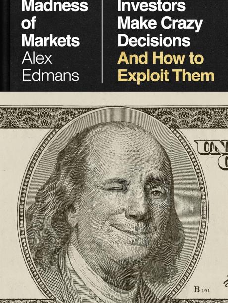 Book cover with man on dollar bill winking