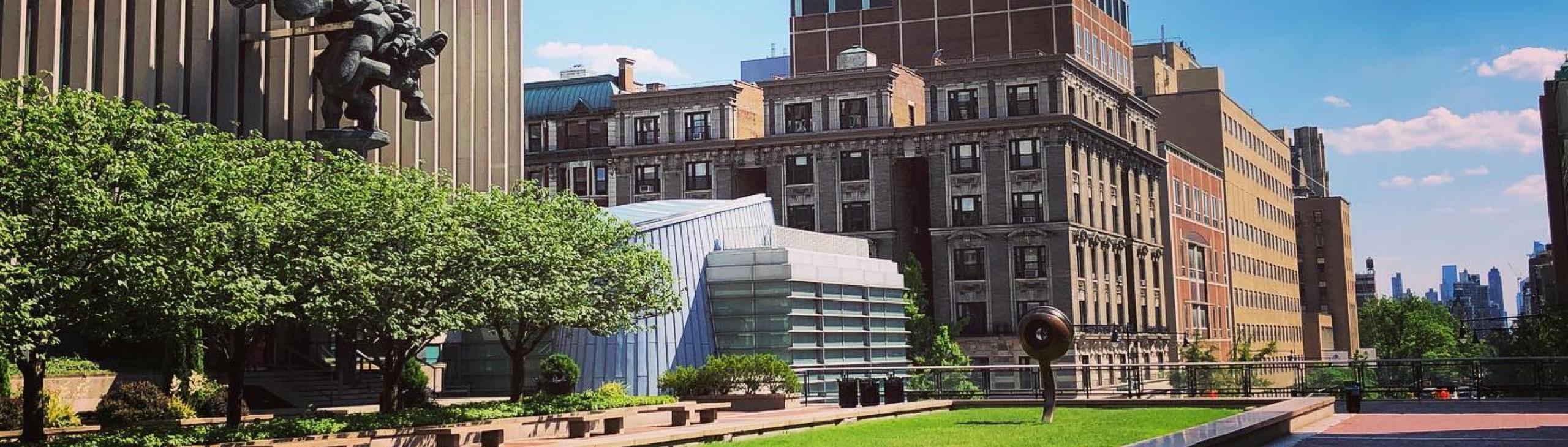 buildings on Columbia University campus on a sunny day